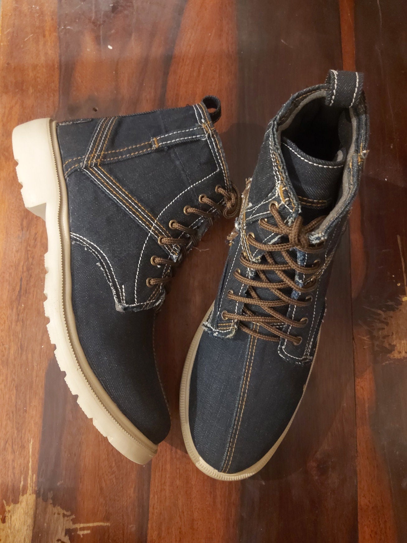 Upcycled Denim Boots with Lightweight Sole, (Mens' Size 10/EU44/US11.5) 9LC