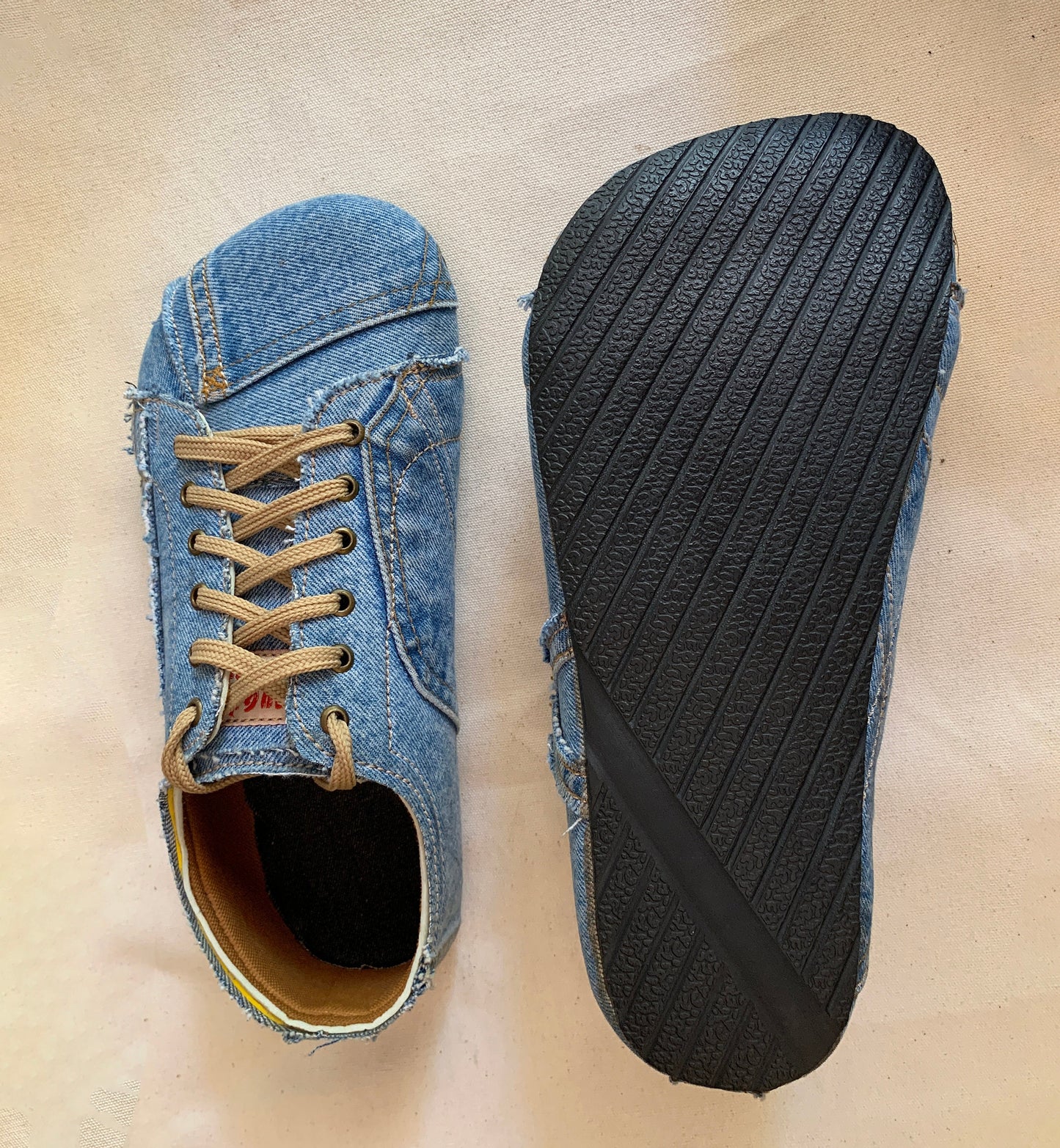 Upcycled Denim Vegan Sneakers: Tire Sole, Barefoot Feel, US 9 / EU 42 9LC