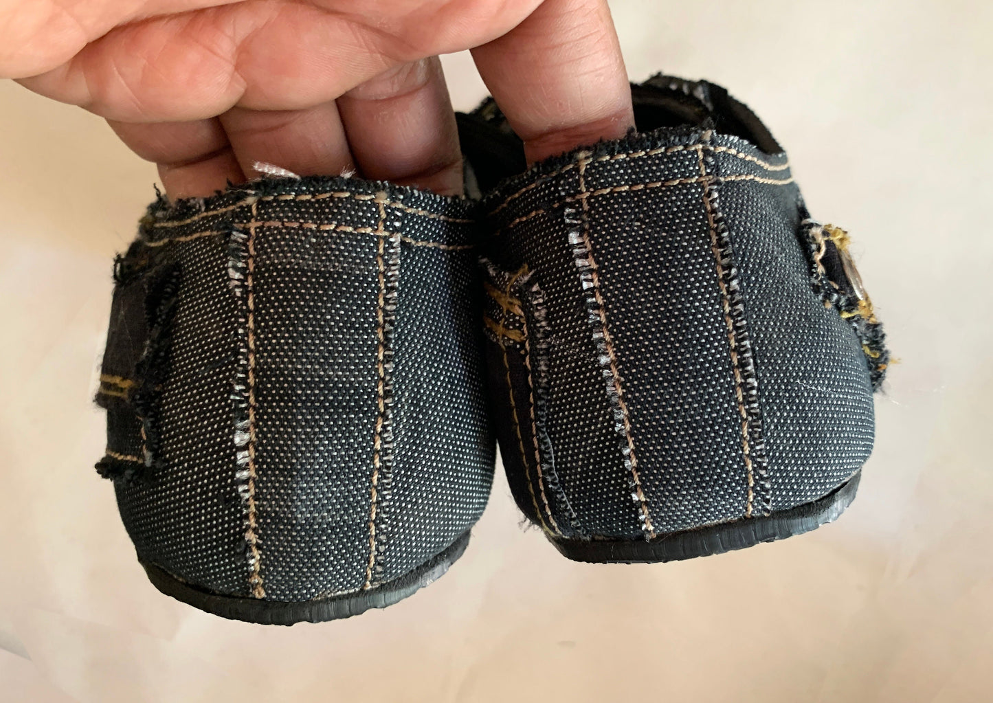 Upcycled Denim Barefoot Sneakers: Vegan Tire Sole, Contrast Stitch (US9/EU42/UK8) 9LC