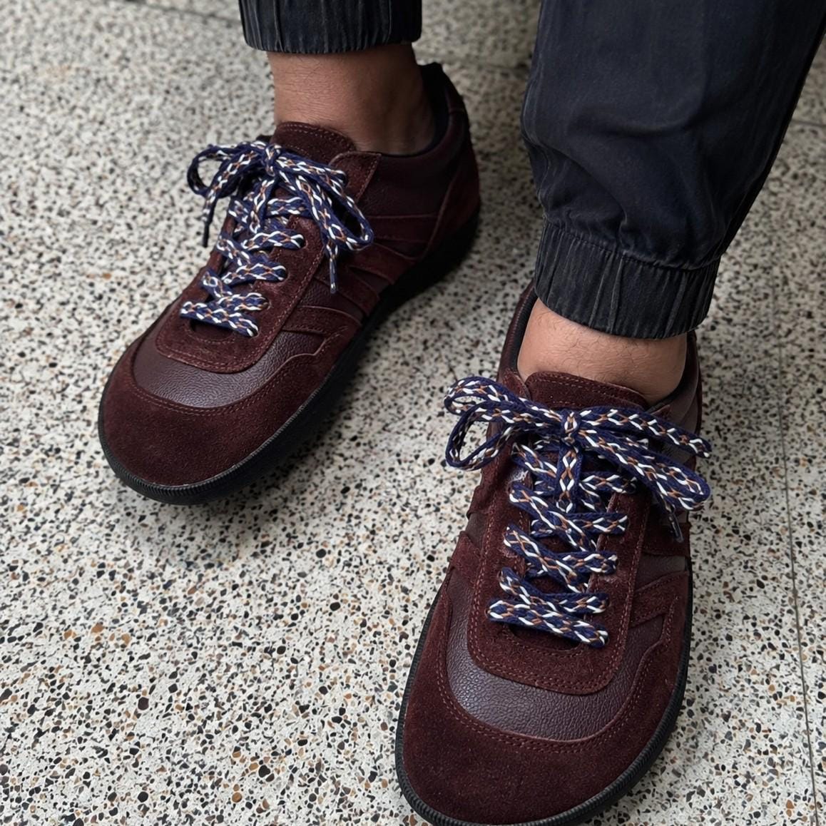 Custom Brown Leather Suede Barefoot Sneakers: Wide Toe Box, Zero Drop Comfort 9LC