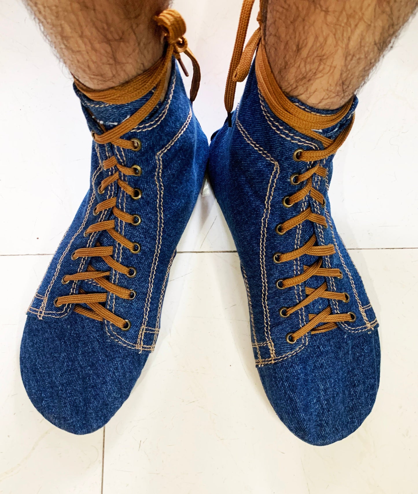 Barefoot Shoes I Flexible Upcycled Denim  Lace-Ups with tire Soles UK9/EU43/US10.5 9LC