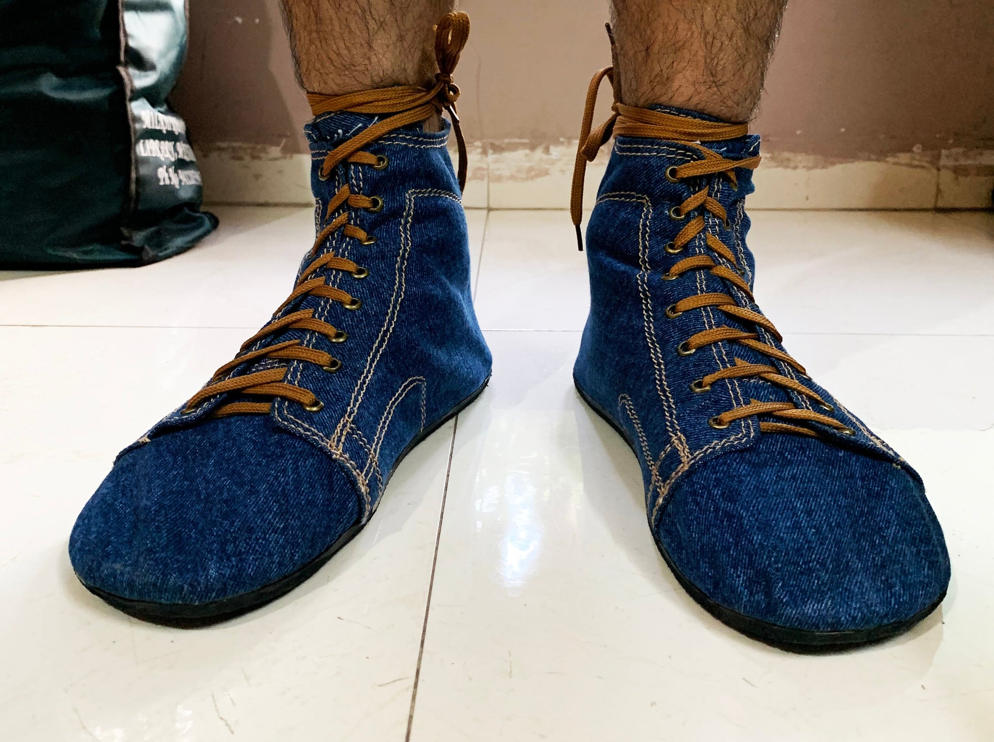 Barefoot Shoes I Flexible Upcycled Denim  Lace-Ups with tire Soles UK9/EU43/US10.5 9LC