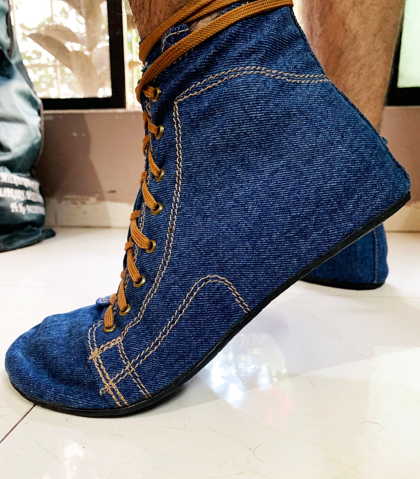 Barefoot Shoes I Flexible Upcycled Denim  Lace-Ups with tire Soles UK9/EU43/US10.5 9LC