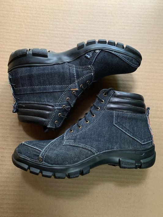 Upcycled Denim Boots with Cushioned Inner and PU Sole (UK9/EU43/US10) 9LC