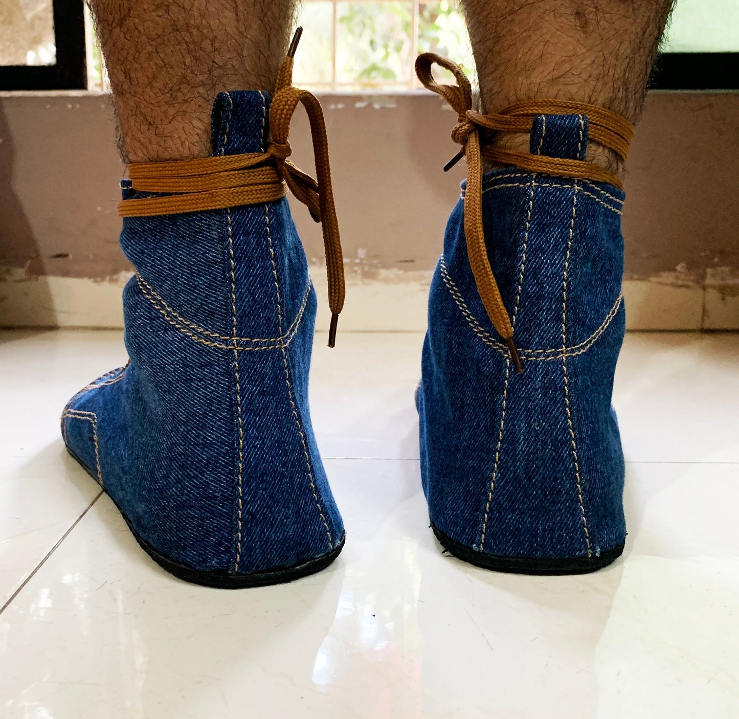 Barefoot Shoes I Flexible Upcycled Denim  Lace-Ups with tire Soles UK9/EU43/US10.5 9LC