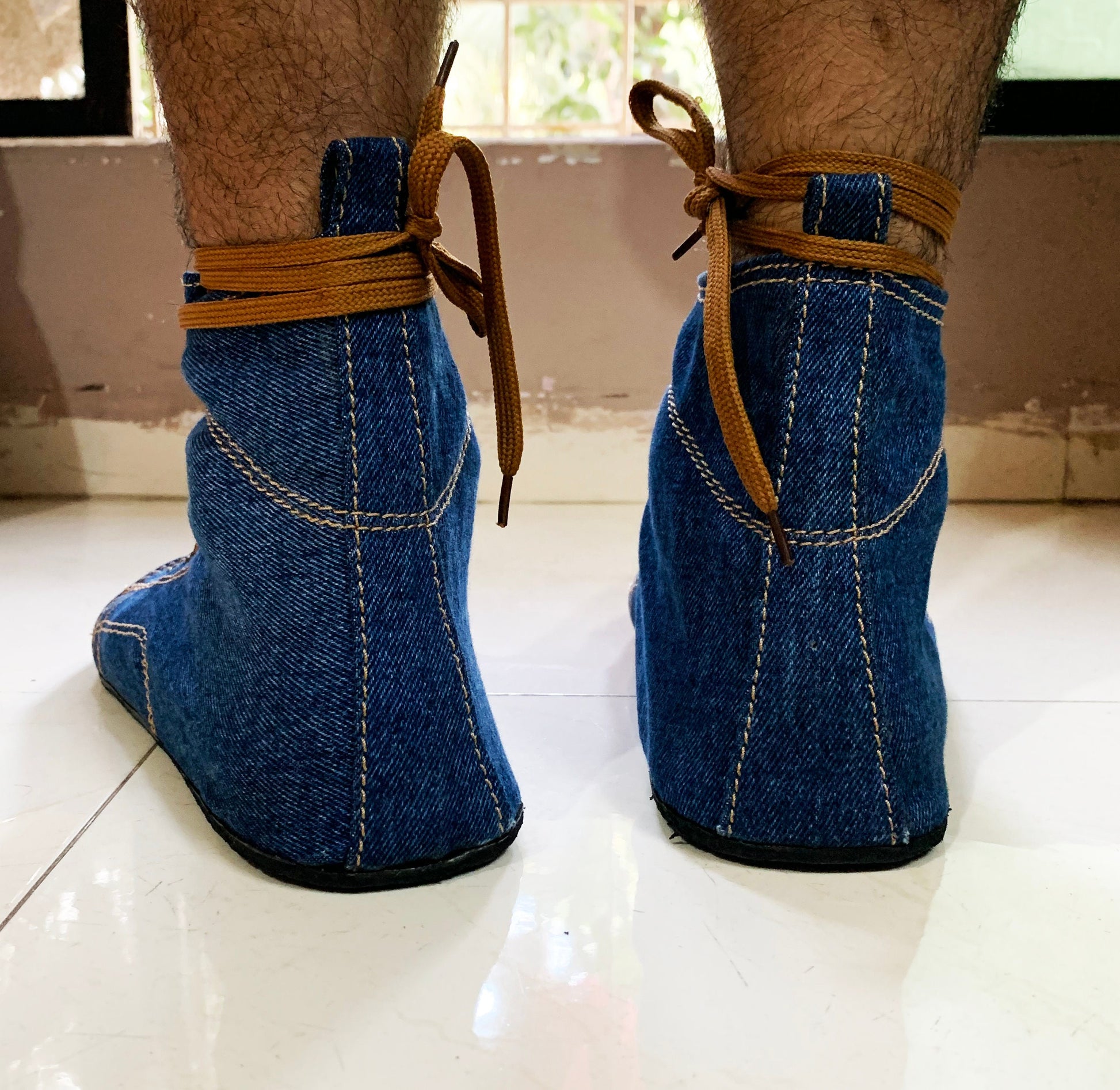 Barefoot Shoes I Flexible Upcycled Denim  Lace-Ups with tire Soles UK9/EU43/US10.5 9LC