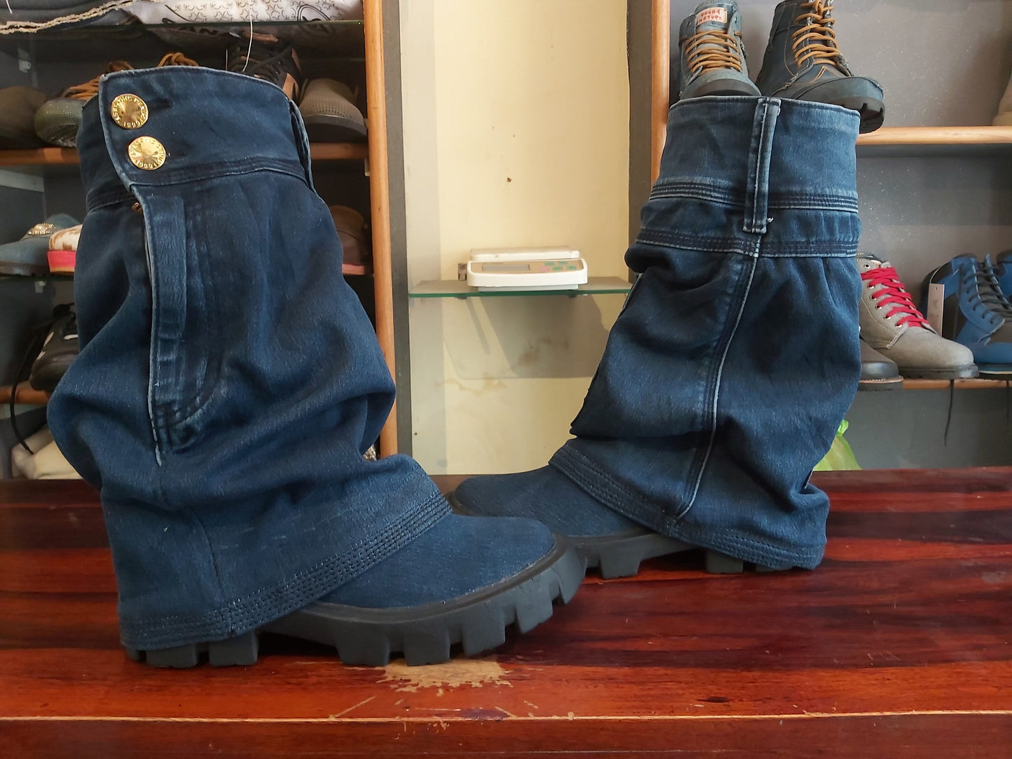 Upcycled Denim Boots: Boho Blue Jean Women's Boots 9LC