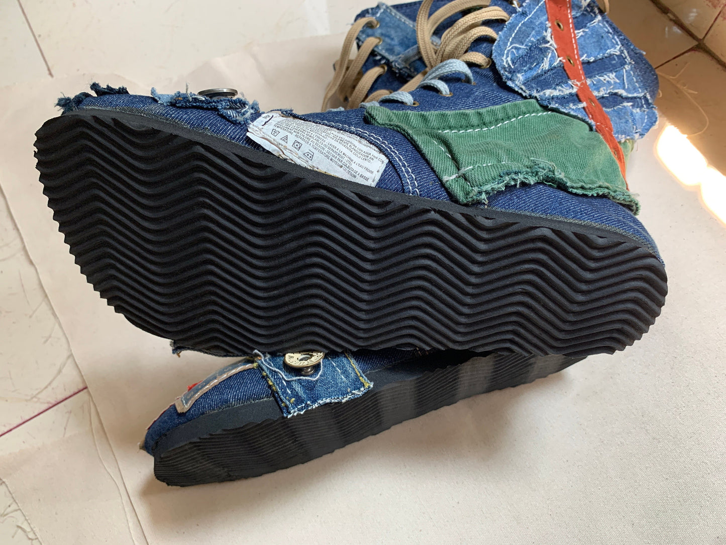 Upcycled Denim Patchwork Boots – Handmade Bohemian Footwear (US 9) 9LC