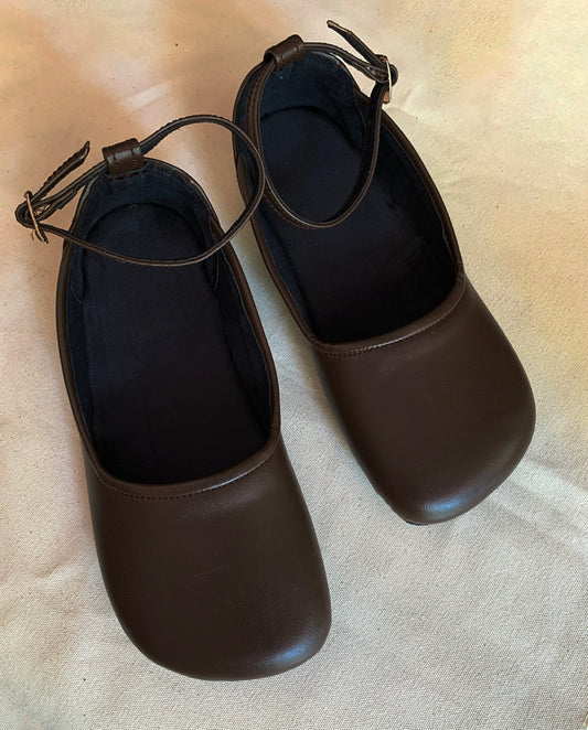 Vegan Barefoot Ballerina Shoes, Upcycled Tire Sole, Brown, US 8 9LC