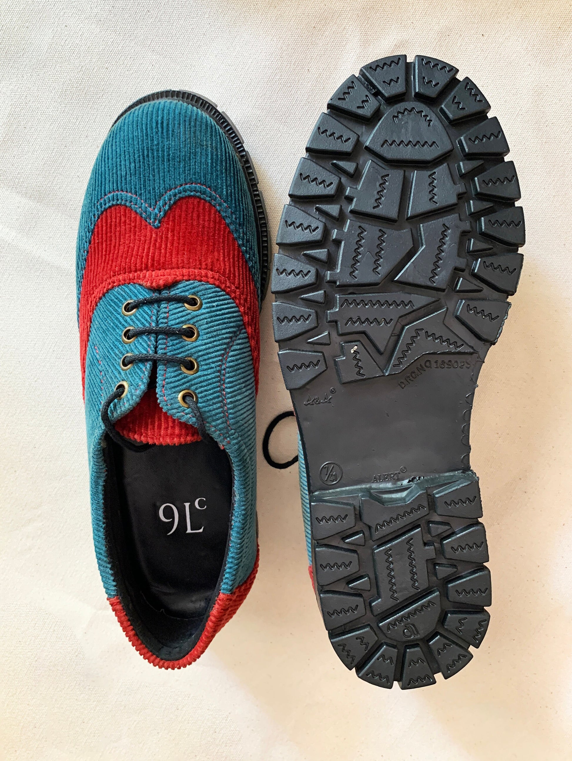 Upcycled Corduroy Brogues, Color Block Vegan Shoes (US 7.5, EU 41) 9LC