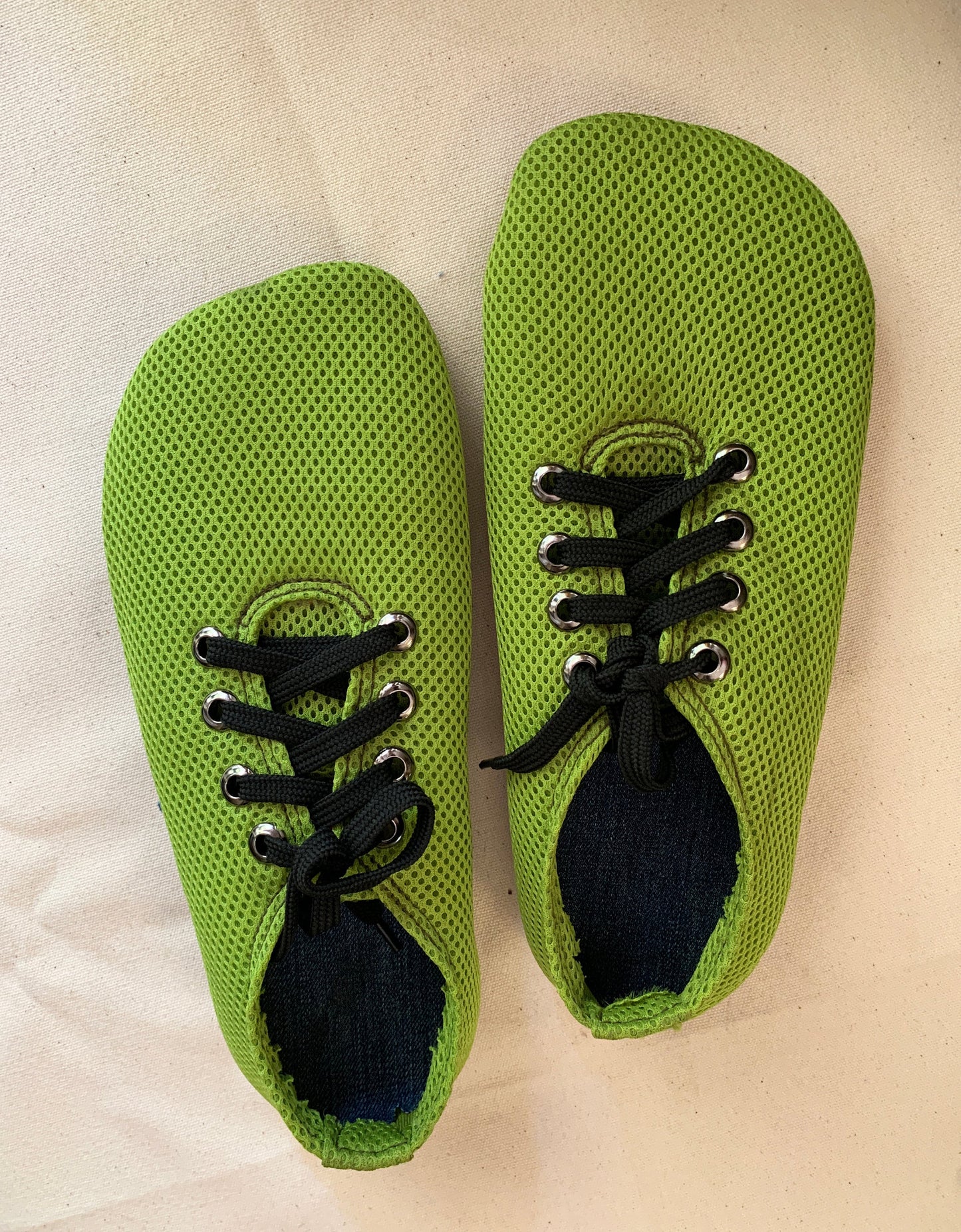 Barefoot Vegan Sneaker: Upcycled Tire Sole, Neon Green Mesh 9LC