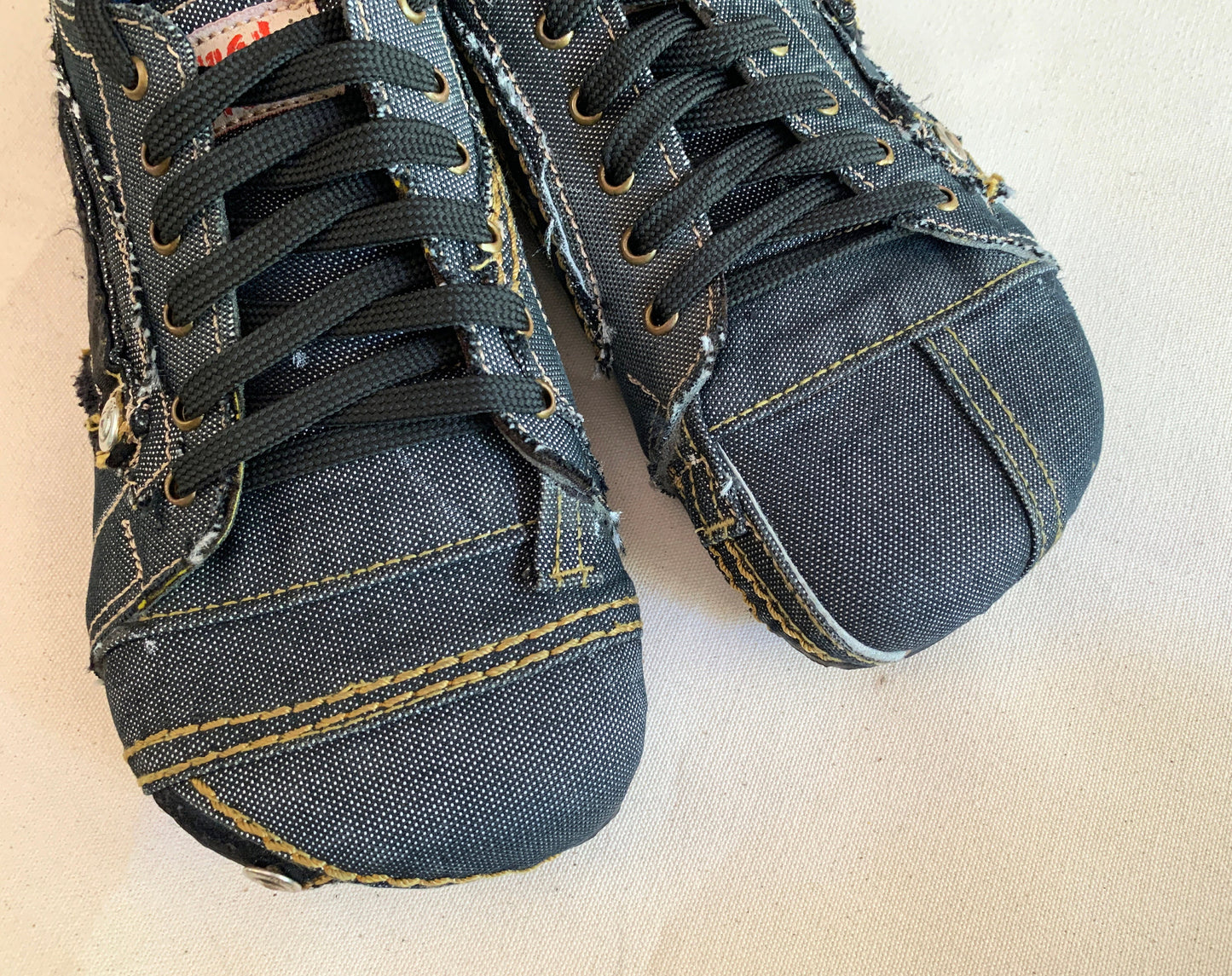 Upcycled Denim Barefoot Sneakers: Vegan Tire Sole, Contrast Stitch (US9/EU42/UK8) 9LC