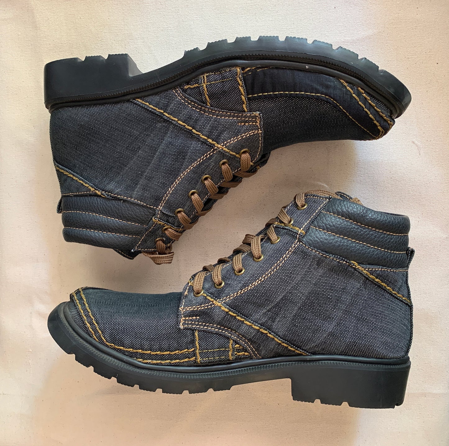 Upcycled Denim boot with Lightweight EVA Sole I EU44 I US10.5 I UK10 I Leather Trim I One of a Kind I Customization Available 9LC