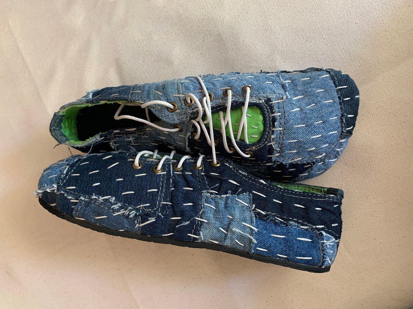 Upcycled Denim Sneakers: Gudri Hand Embroidery, Sashiko Style (US6 / EU40) 9LC