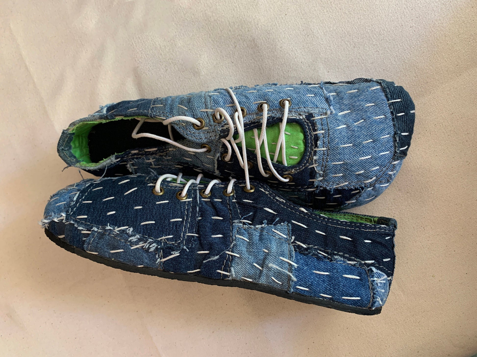Upcycled Denim Sneakers: Gudri Hand Embroidery, Sashiko Style (US6 / EU40) 9LC