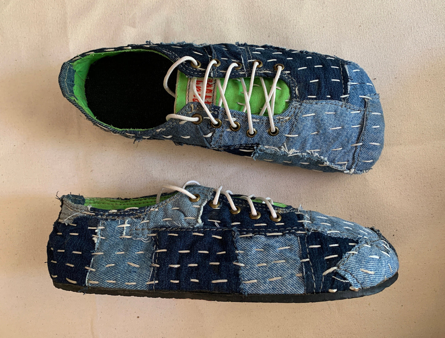 Upcycled Denim Sneakers: Gudri Hand Embroidery, Sashiko Style (US6 / EU40) 9LC