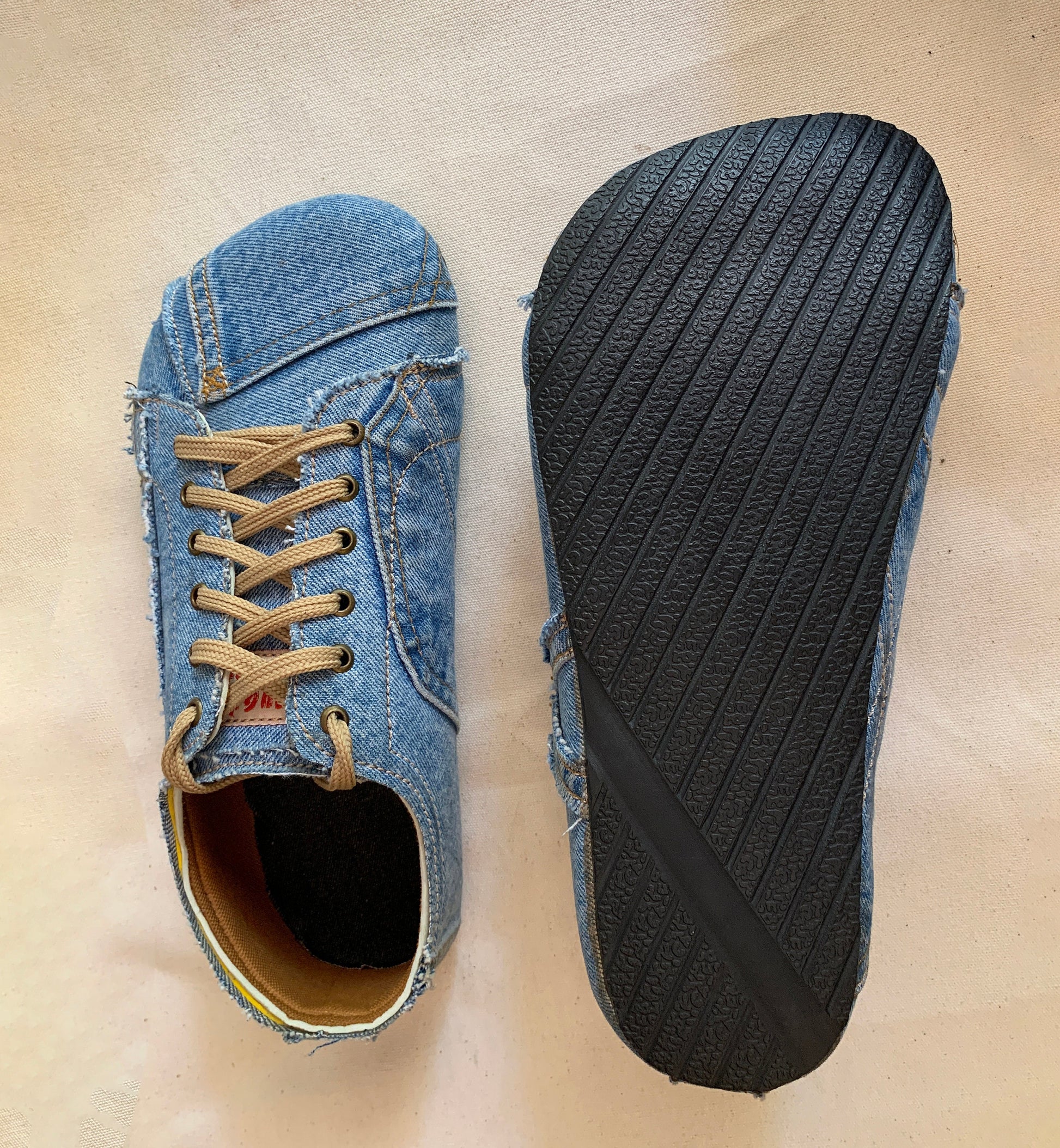 Upcycled Denim Vegan Sneakers: Tire Sole, Barefoot Feel, US 9 / EU 42 9LC