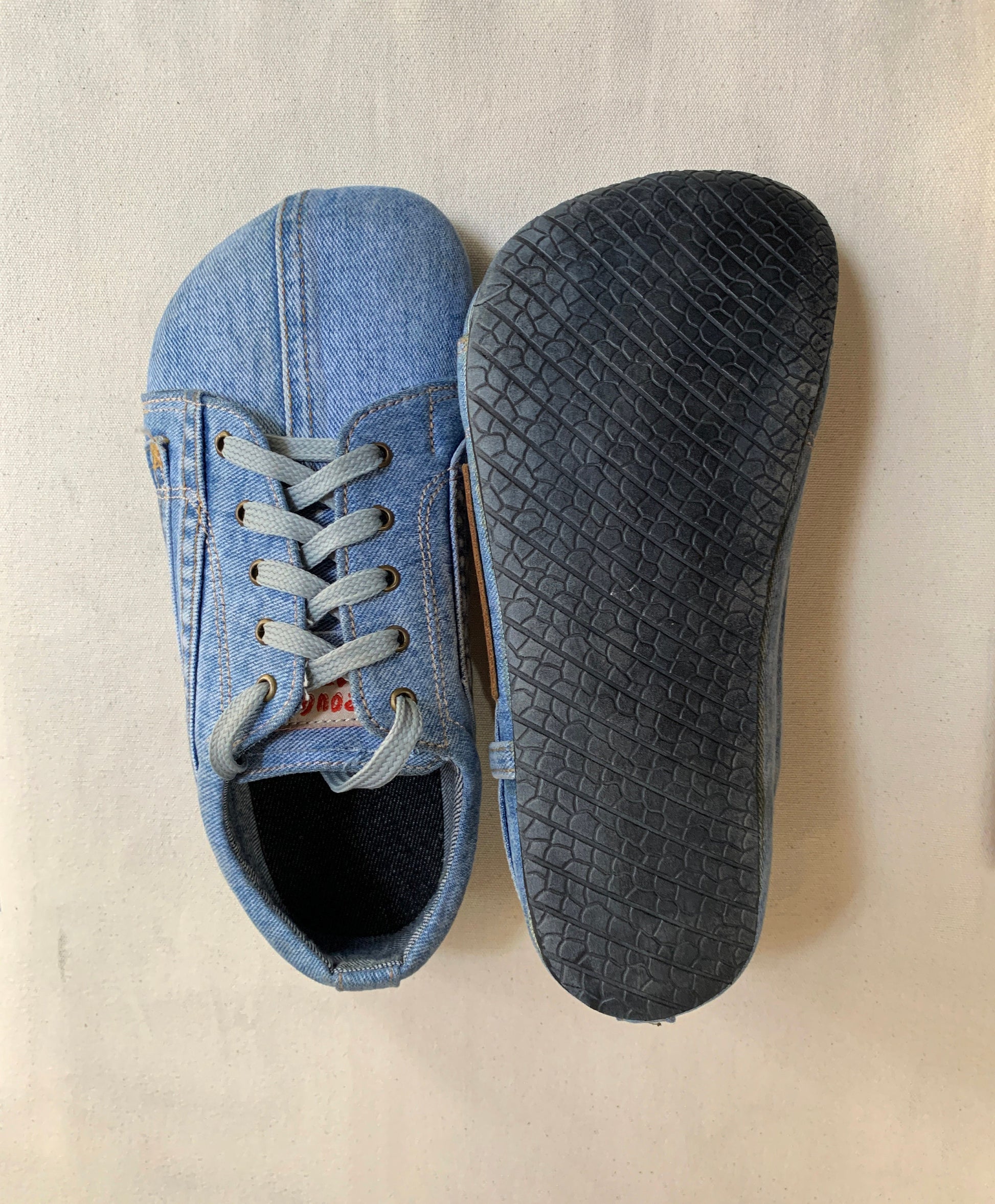 Upcycled Denim Vegan Sneakers, Tire Sole, Barefoot Feel (US9 / EU 42) 9LC