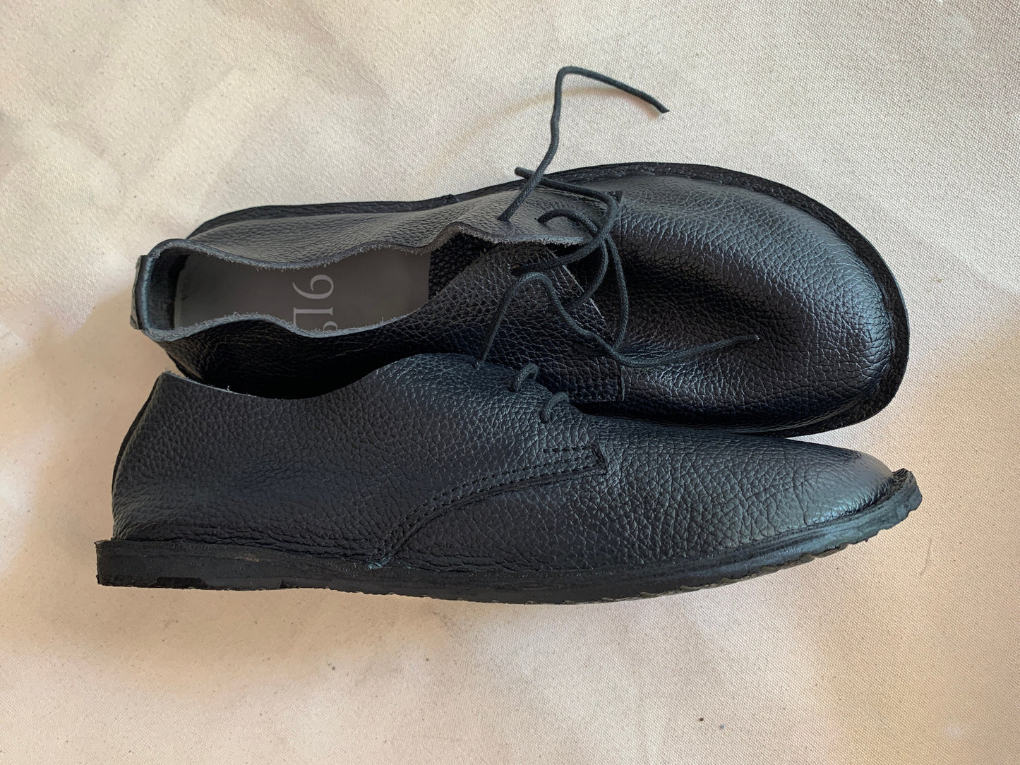 Hand Sewn Leather Barefoot Shoes: Charcoal Black, Flexible Tire Sole (US 9.5 / EU 45) 9LC