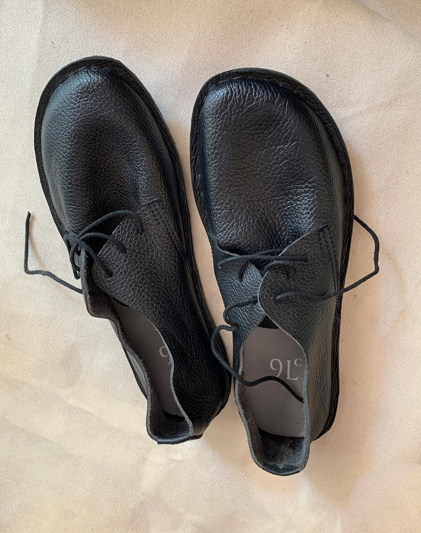 Hand Sewn Leather Barefoot Shoes: Charcoal Black, Flexible Tire Sole (US 9.5 / EU 45) 9LC