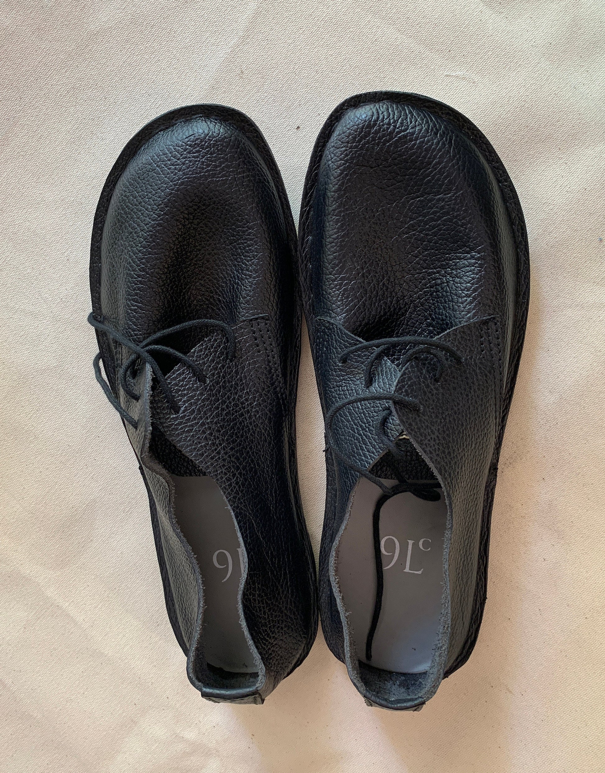 Hand Sewn Leather Barefoot Shoes: Charcoal Black, Flexible Tire Sole (US 9.5 / EU 45) 9LC