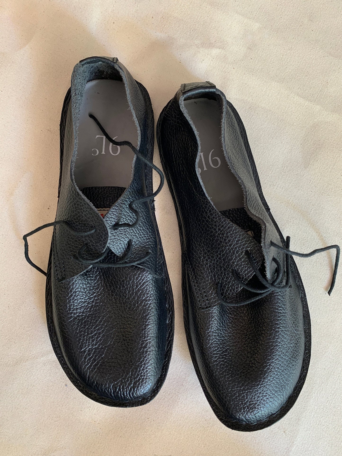 Hand Sewn Leather Barefoot Shoes: Charcoal Black, Flexible Tire Sole (US 9.5 / EU 45) 9LC