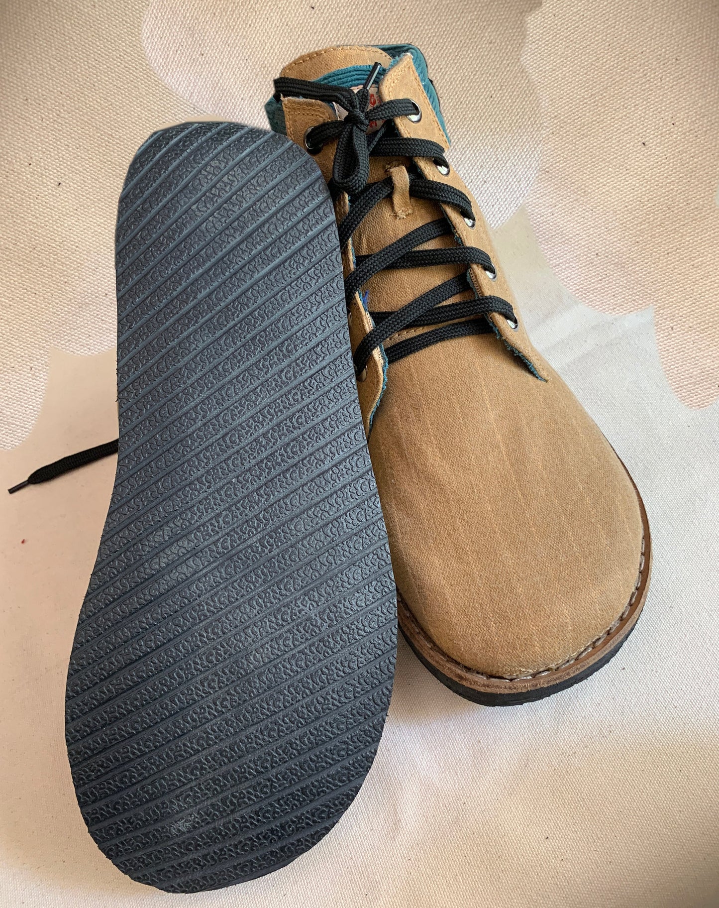 Upcycled Tarpaulin Ankle Boot, Vegan Tire Sole (US 11.5 / EU 45) 9LC