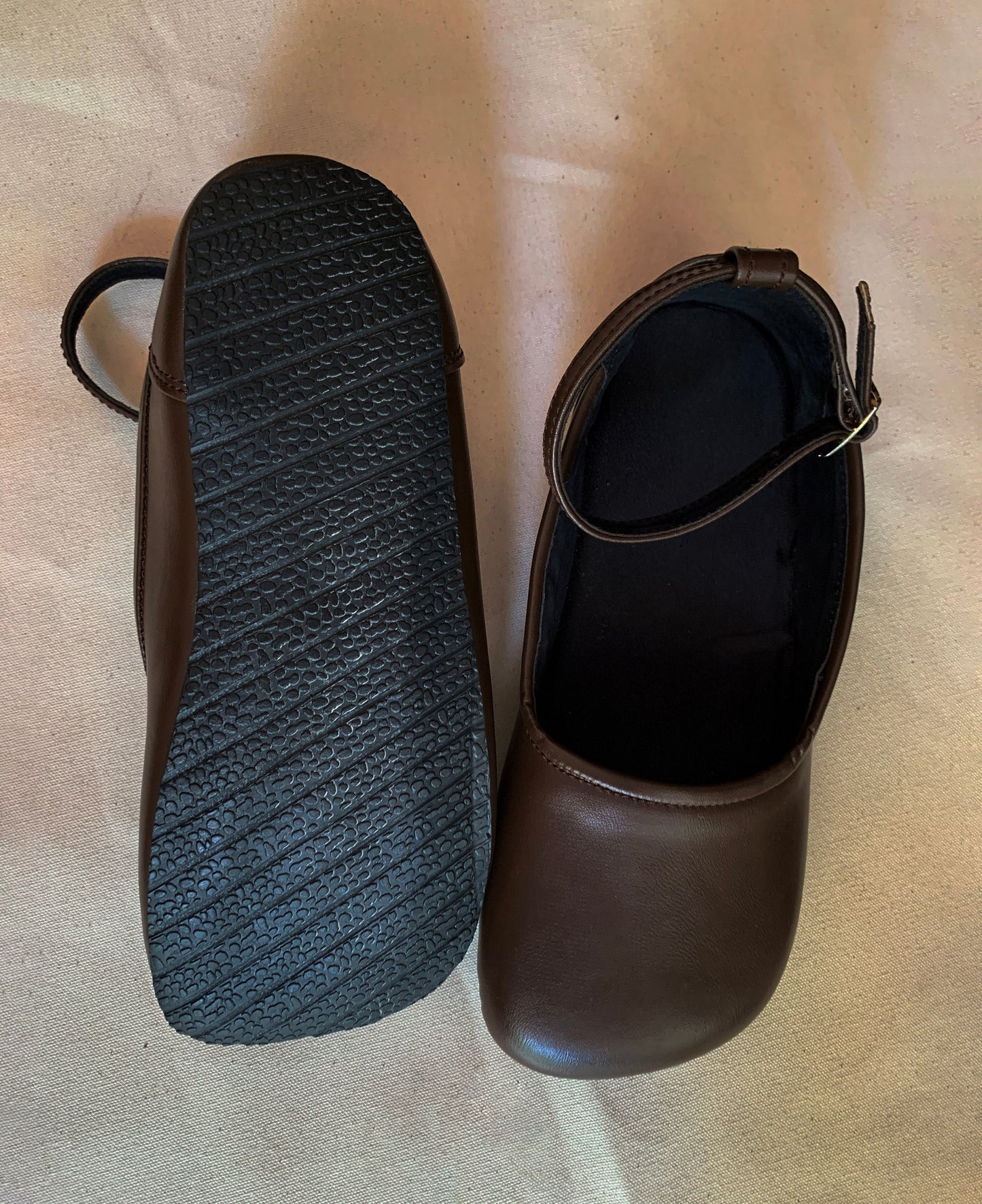 Vegan Barefoot Ballerina Shoes, Upcycled Tire Sole, Brown, US 8 9LC