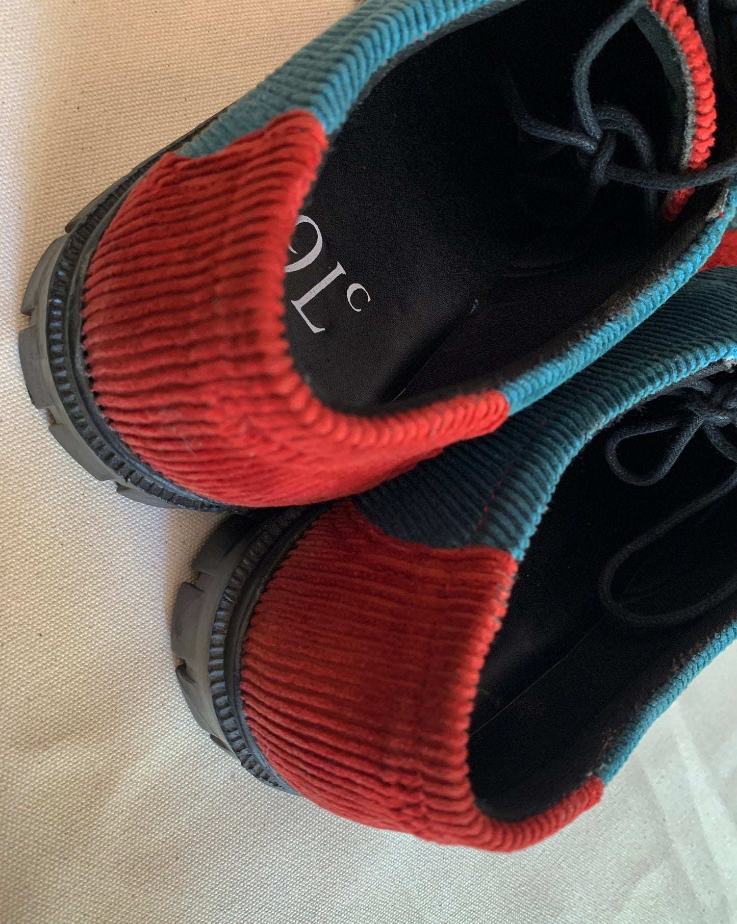 Upcycled Corduroy Brogues, Color Block Vegan Shoes (US 7.5, EU 41) 9LC