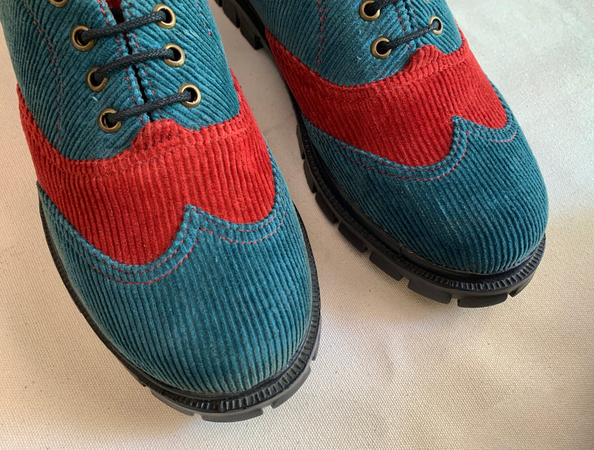Upcycled Corduroy Brogues, Color Block Vegan Shoes (US 7.5, EU 41) 9LC