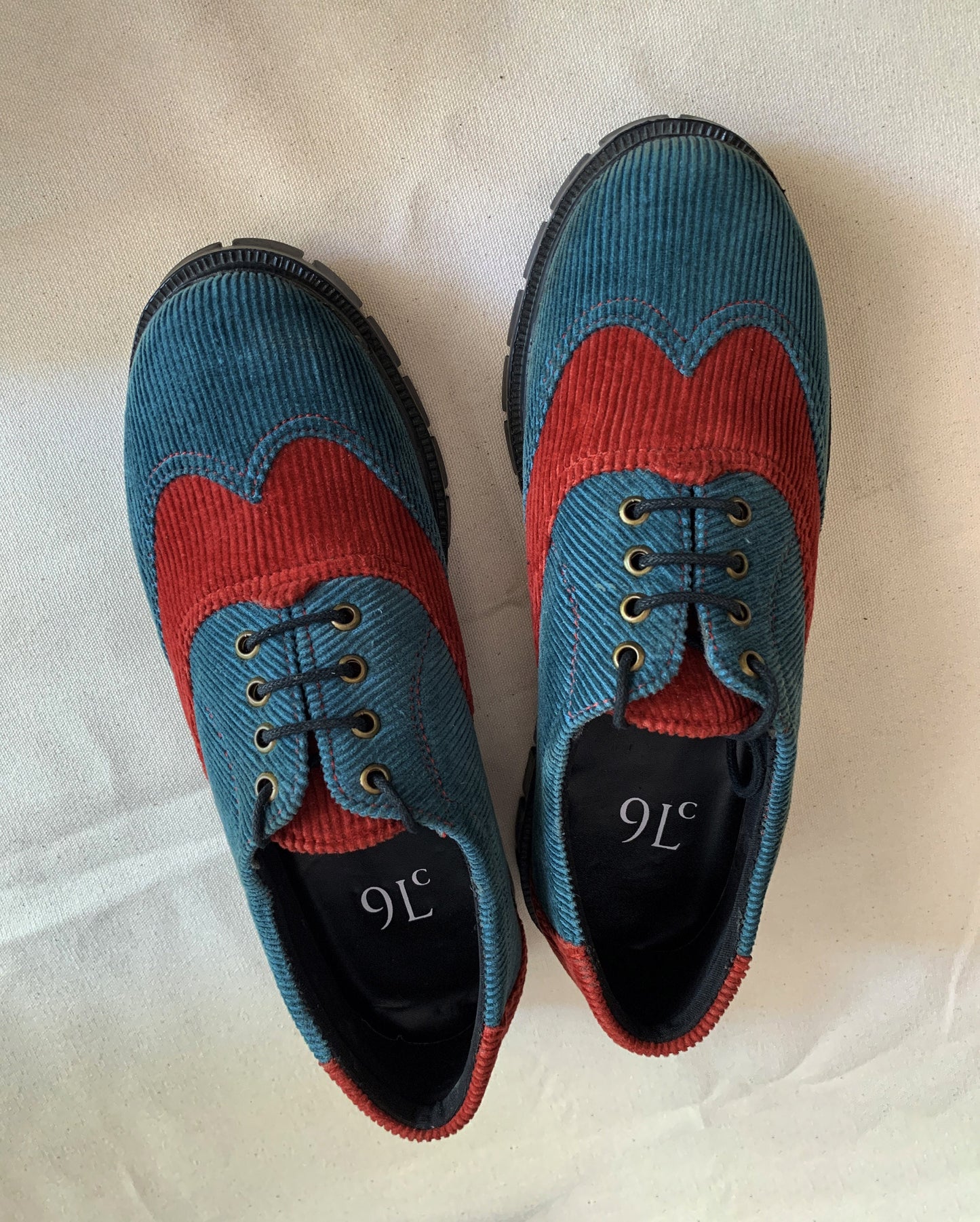 Upcycled Corduroy Brogues, Color Block Vegan Shoes (US 7.5, EU 41) 9LC