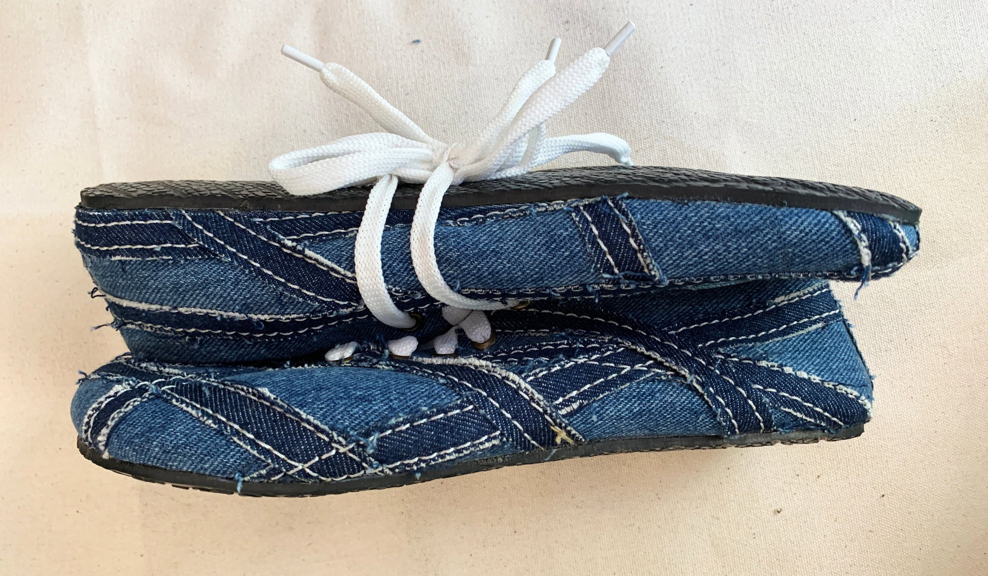 Upcycled Denim Barefoot Sneaker I US5 I UK4.5 I EU 38 I Tire Sole I Handmade I One of kind I Vegan I Unisex I Light and Flexible 9LC