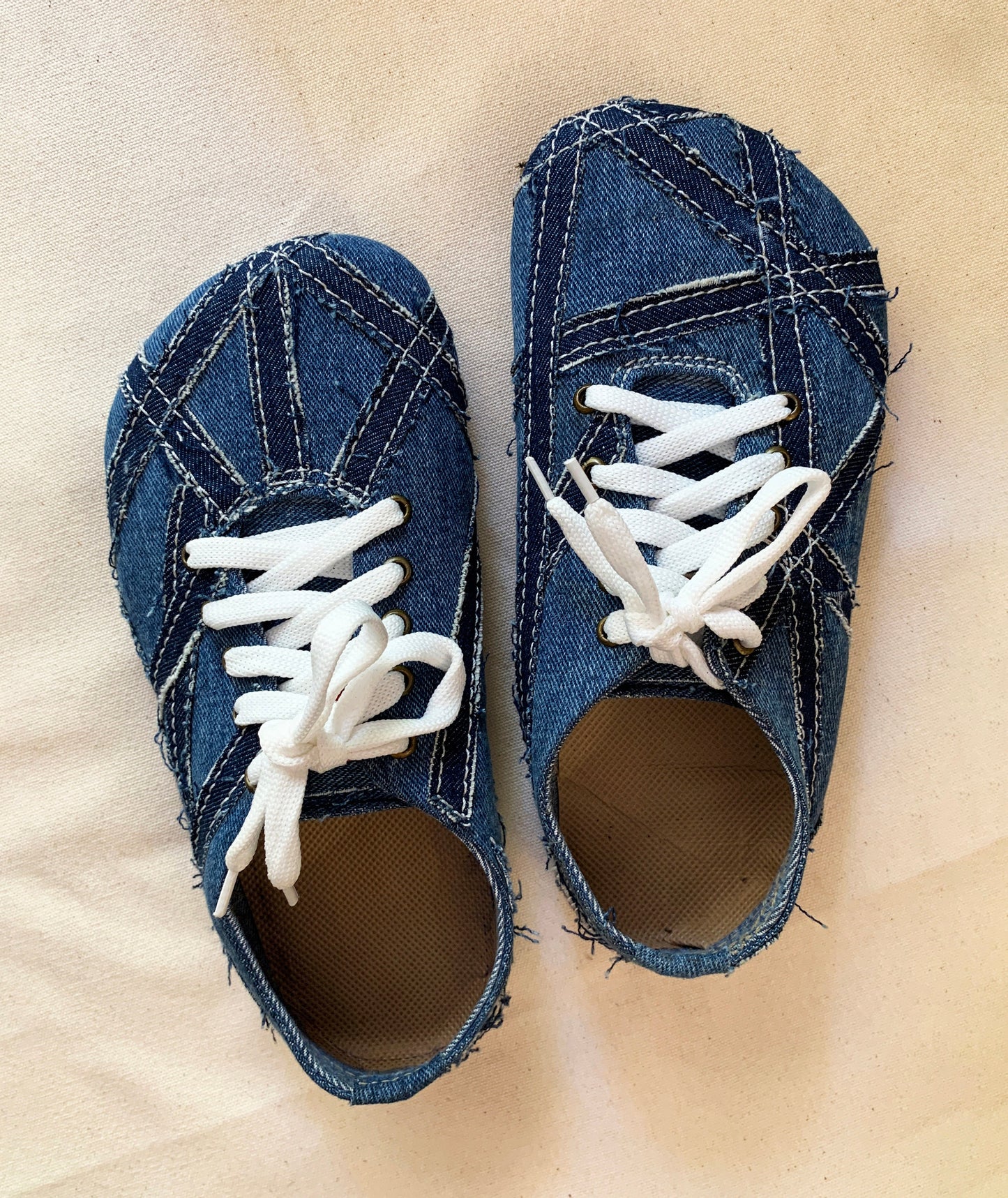 Upcycled Denim Barefoot Sneaker I US5 I UK4.5 I EU 38 I Tire Sole I Handmade I One of kind I Vegan I Unisex I Light and Flexible 9LC