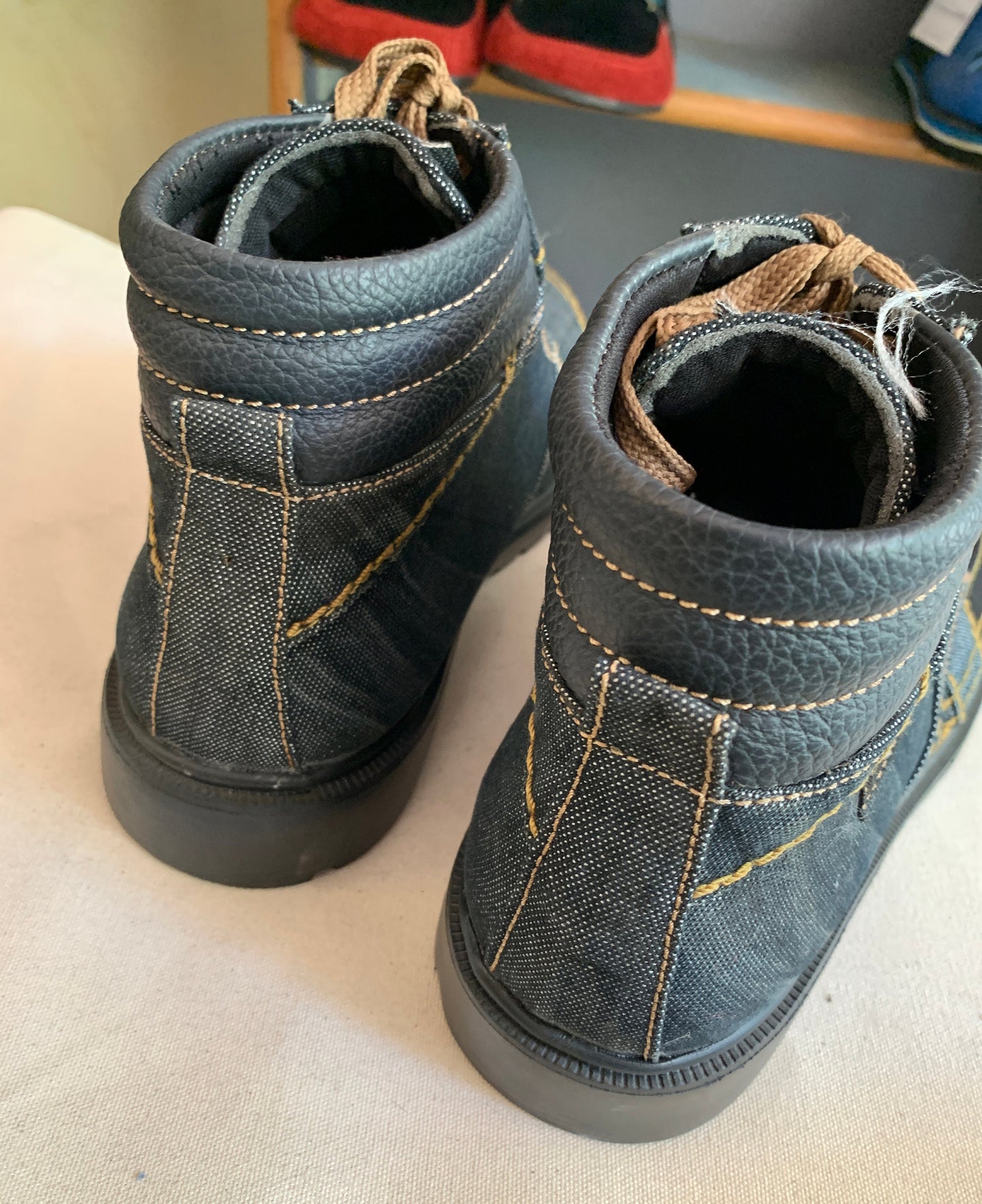 Upcycled Denim boot with Lightweight EVA Sole I EU44 I US10.5 I UK10 I Leather Trim I One of a Kind I Customization Available 9LC