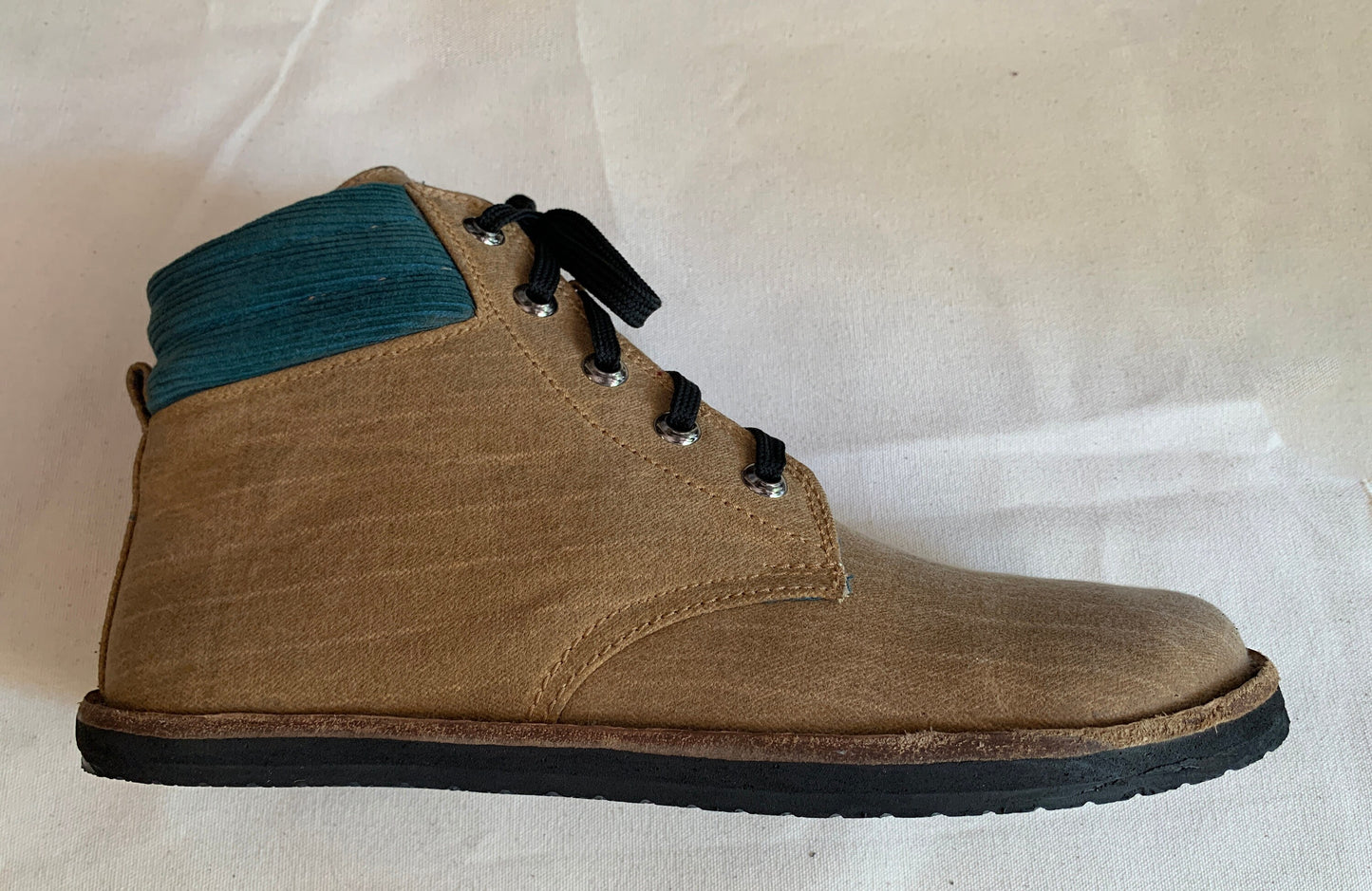 Upcycled Tarpaulin Ankle Boot, Vegan Tire Sole (US 11.5 / EU 45) 9LC