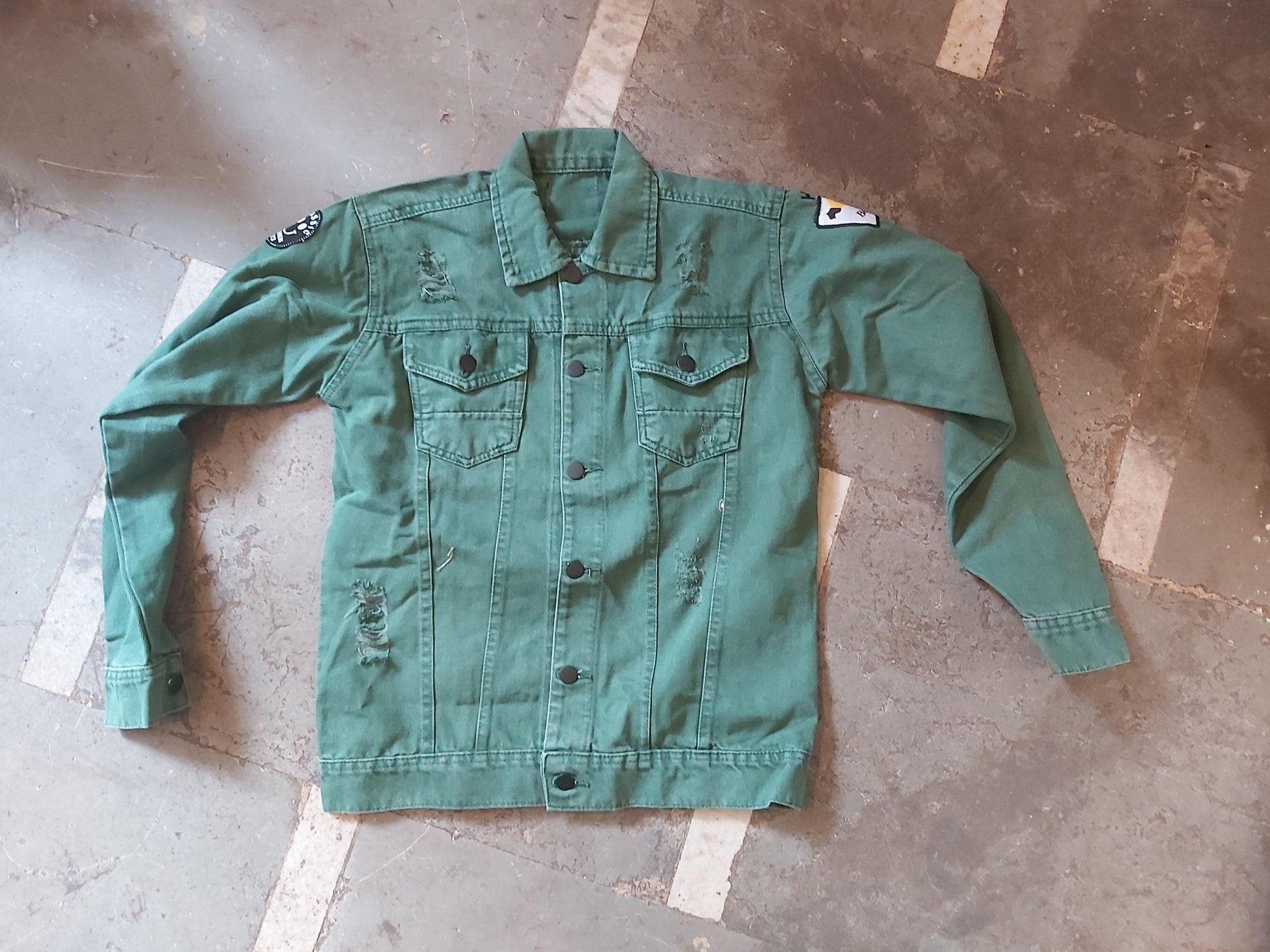 Upcycled Green Denim Boot: Belgium Label, US 8.5, One-of-a-Kind 9LC