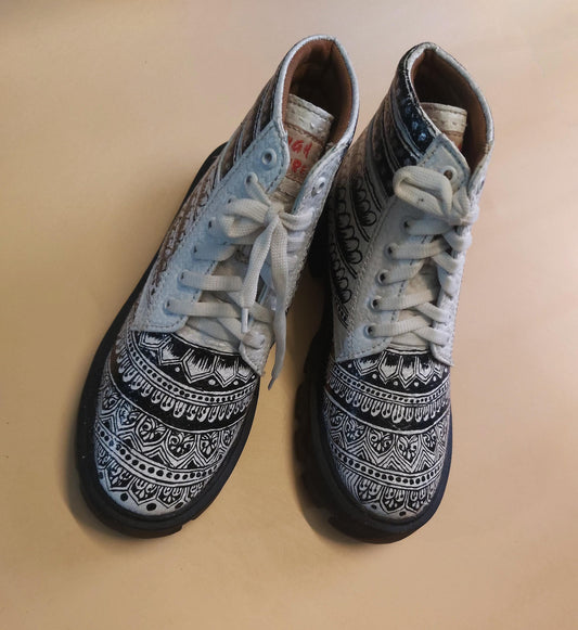 Hand Painted Upcycled Boot: One-of-a-Kind Designer Boot (US 6.5 / EU 39) 9LC