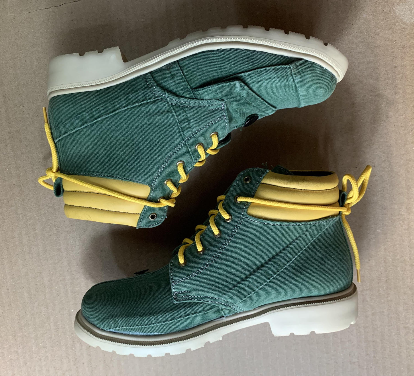 Upcycled Green Denim Boot: Belgium Label, US 8.5, One-of-a-Kind 9LC