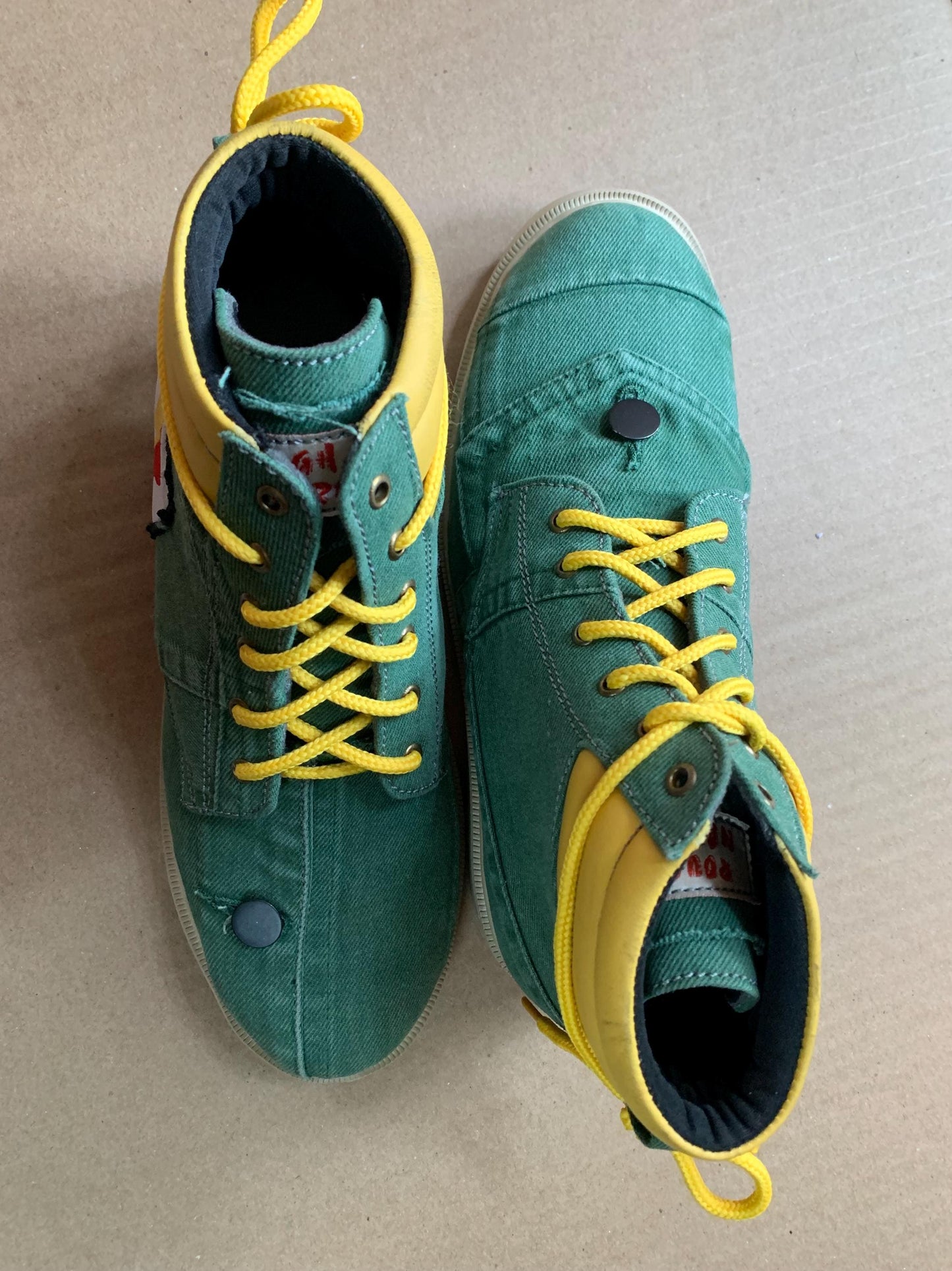Upcycled Green Denim Boot: Belgium Label, US 8.5, One-of-a-Kind 9LC