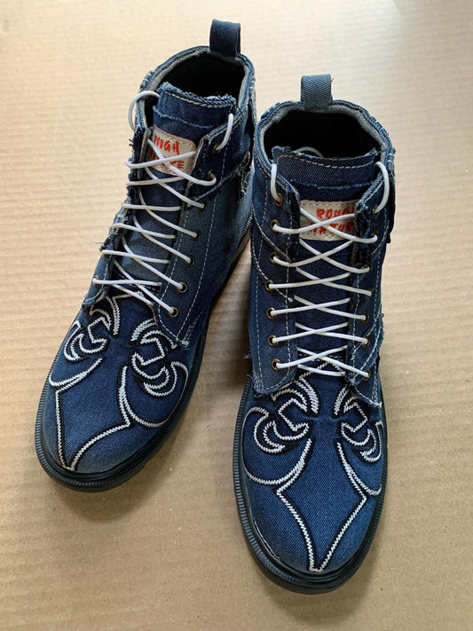 Upcycled Denim Boots, Custom Memorial Shoes (US Size 10) 9LC