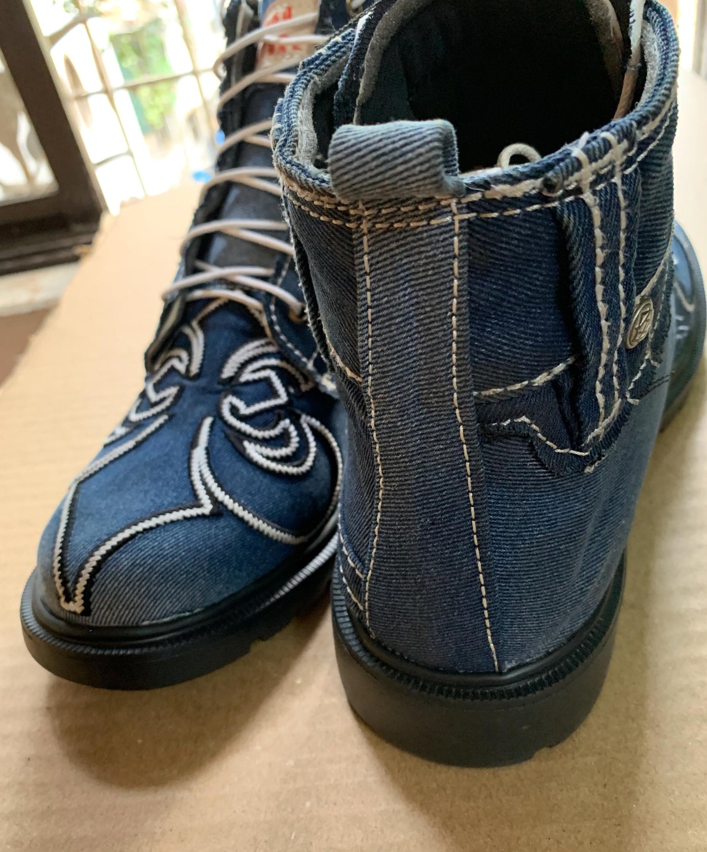 Upcycled Denim Boots, Custom Memorial Shoes (US Size 10) 9LC