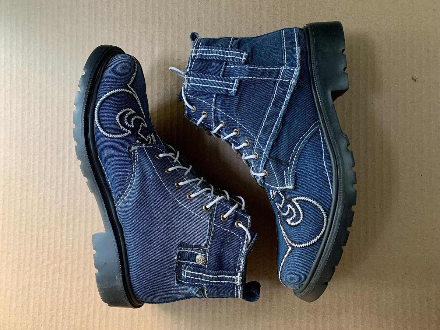 Upcycled Denim Boots, Custom Memorial Shoes (US Size 10) 9LC