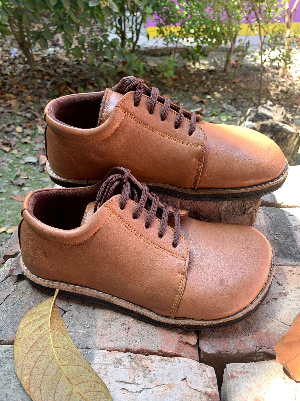 Tan Leather Barefoot Shoes: Wide Foot Design (UK9/EU43/US10) 9LC