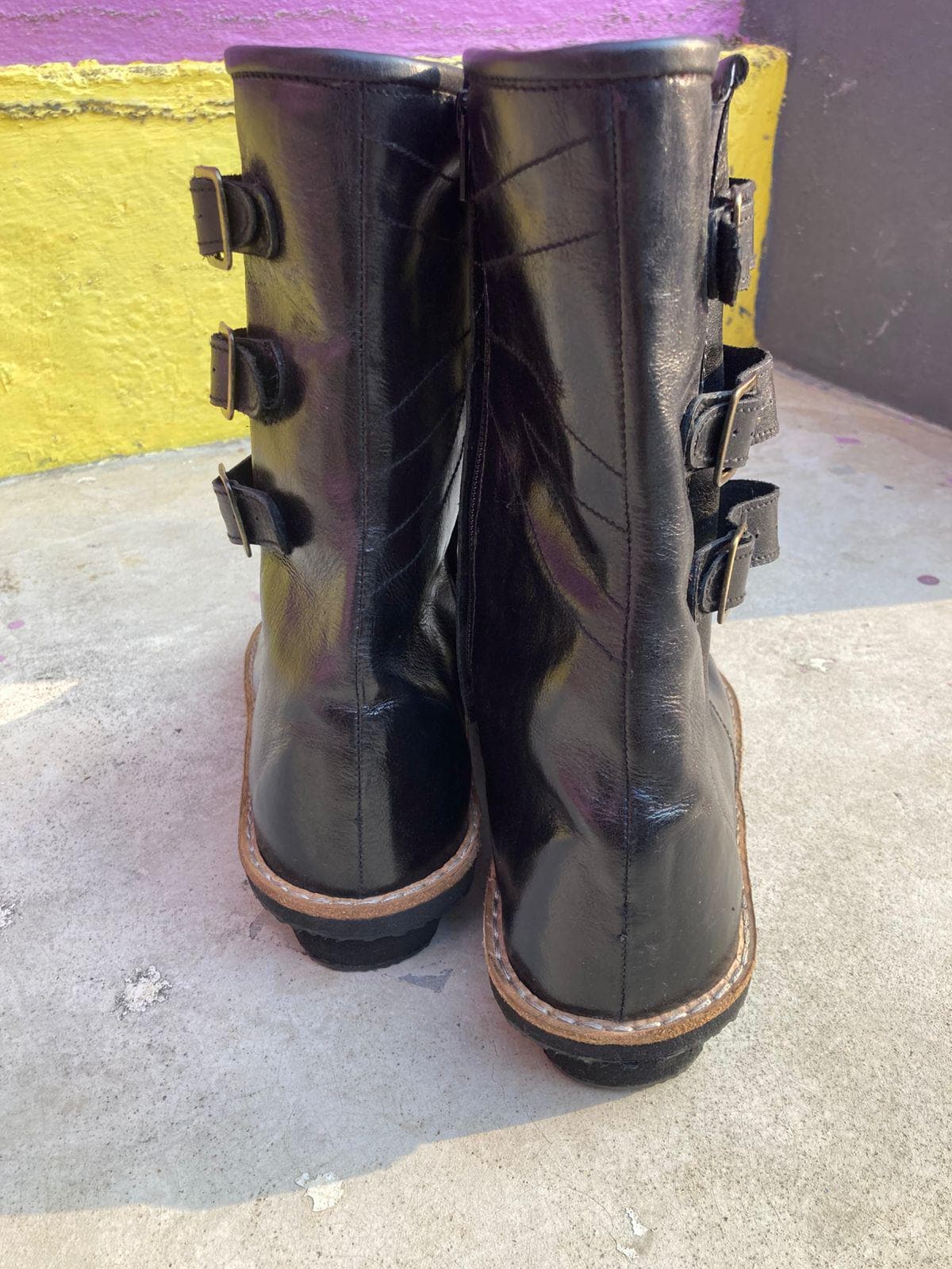 Handmade Black Leather Mid-Calf Boots | Wide Toe, Buckle Strap 9LC