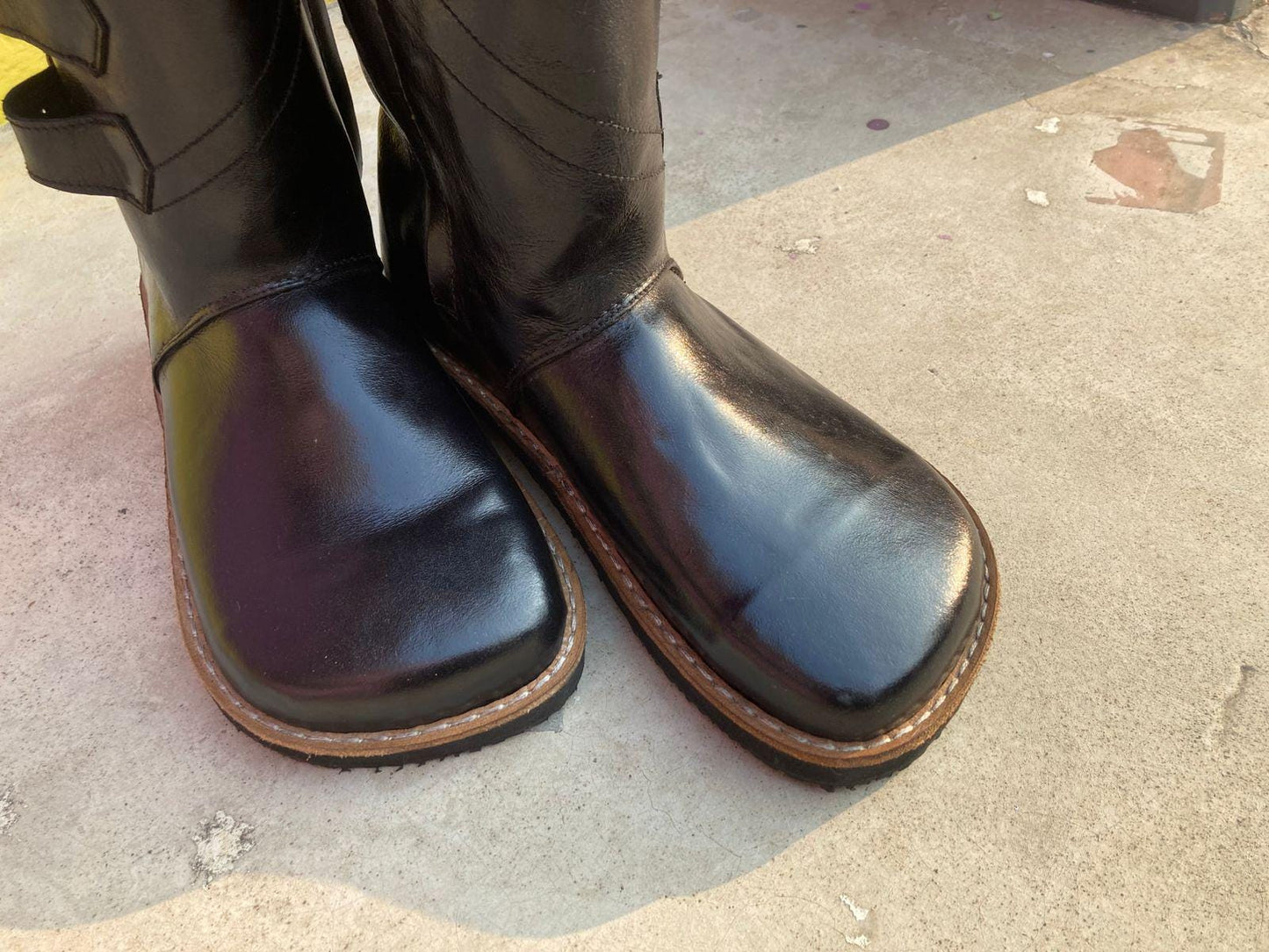 Handmade Black Leather Mid-Calf Boots | Wide Toe, Buckle Strap 9LC