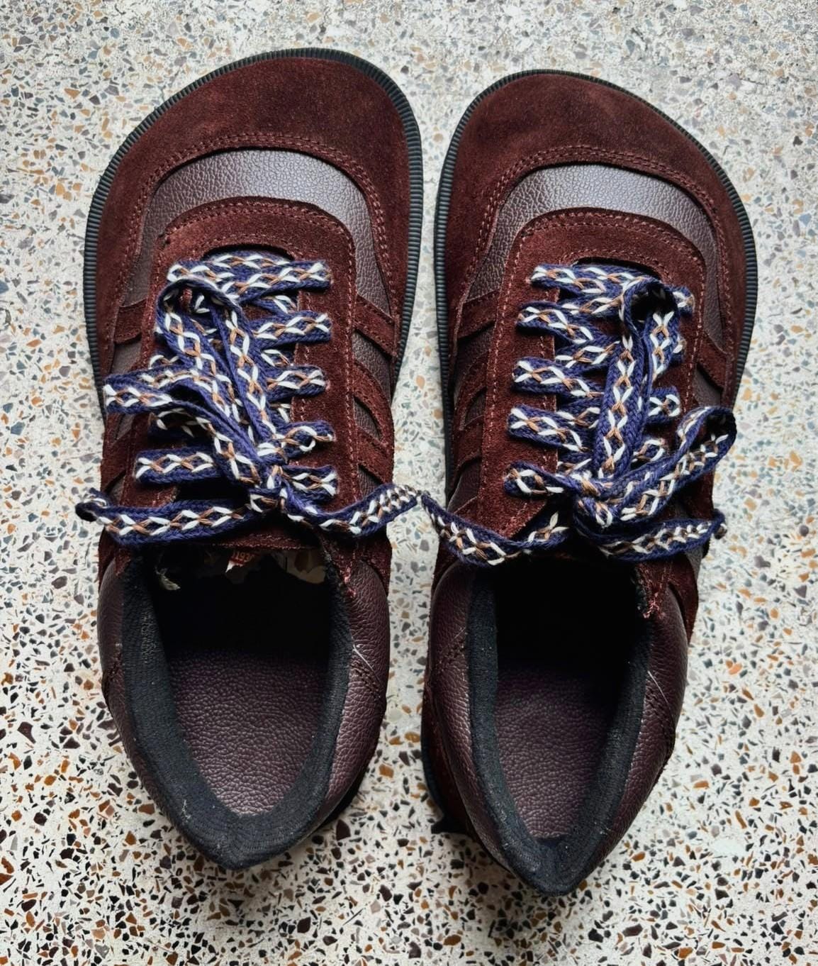 Custom Brown Leather Suede Barefoot Sneakers: Wide Toe Box, Zero Drop Comfort 9LC