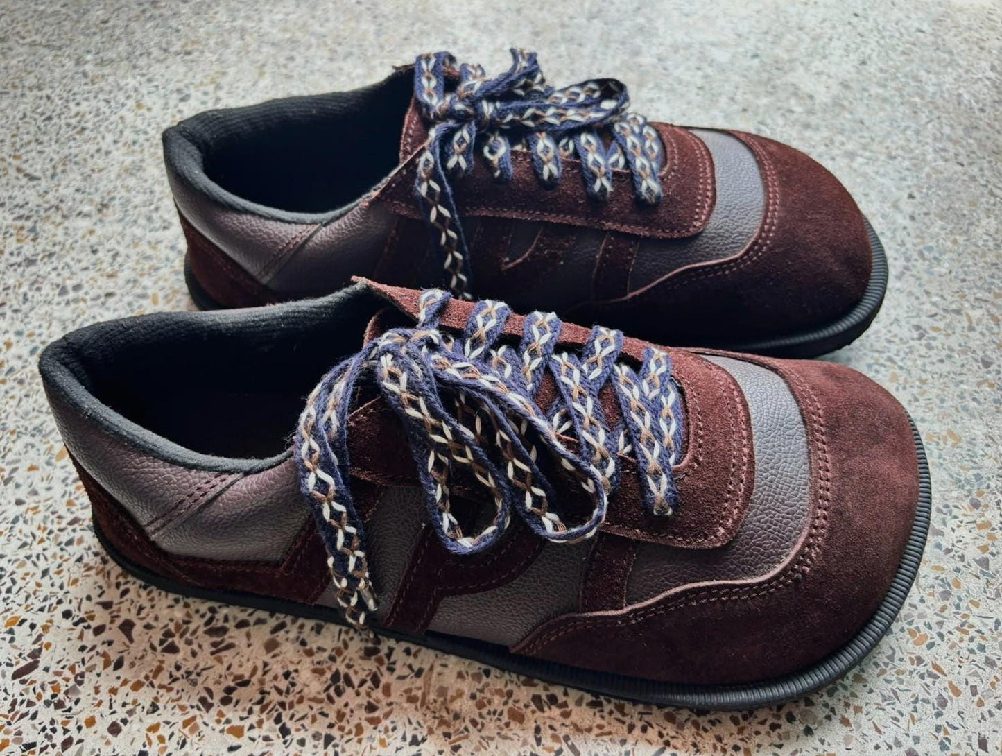 Custom Brown Leather Suede Barefoot Sneakers: Wide Toe Box, Zero Drop Comfort 9LC