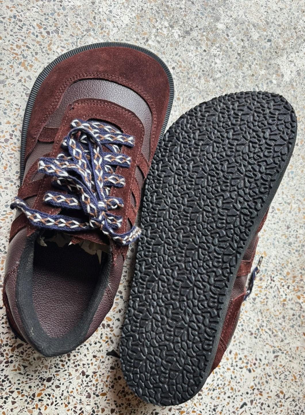 Custom Brown Leather Suede Barefoot Sneakers: Wide Toe Box, Zero Drop Comfort 9LC